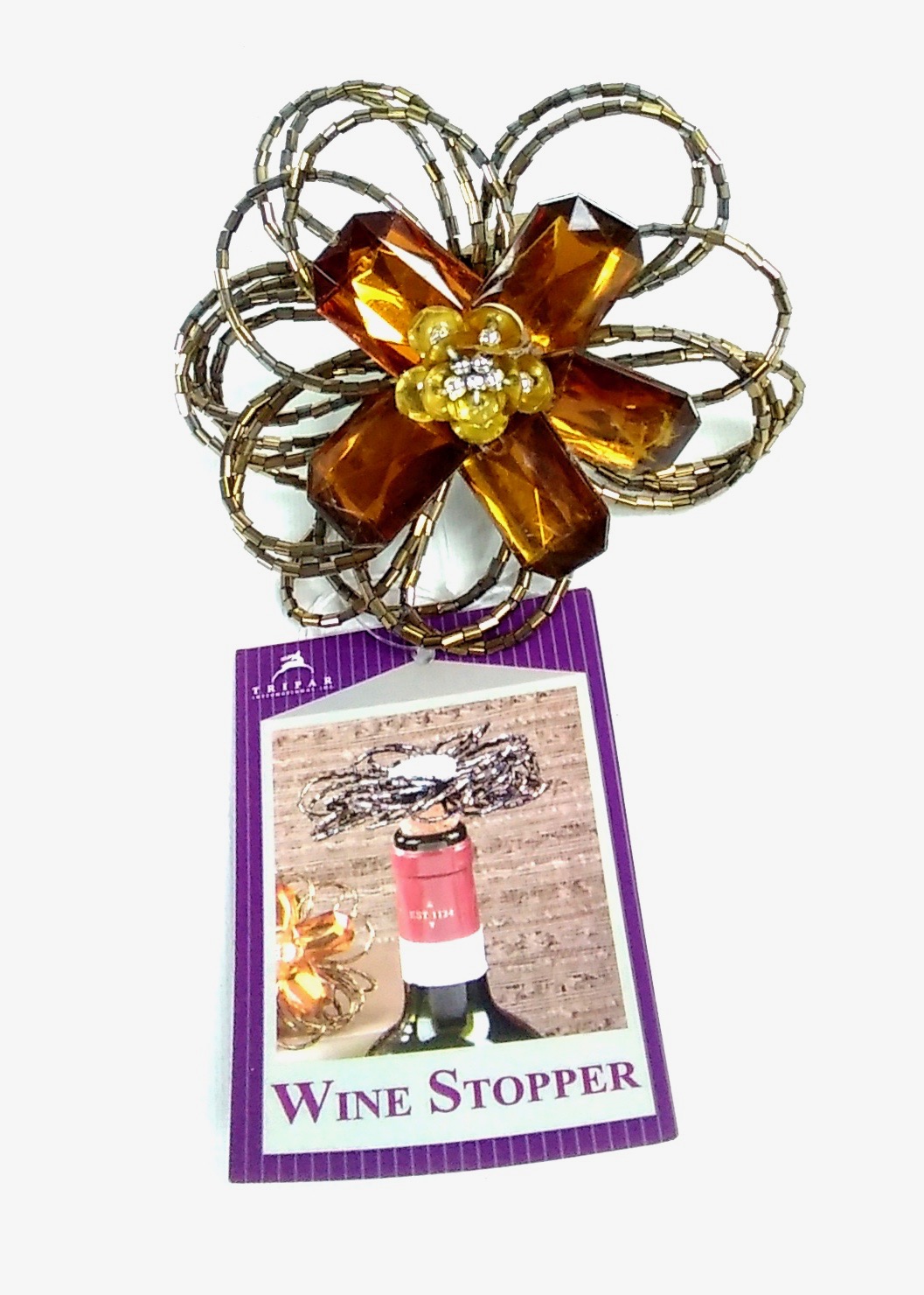 Amber Beaded Flowr Cork Stoppr
