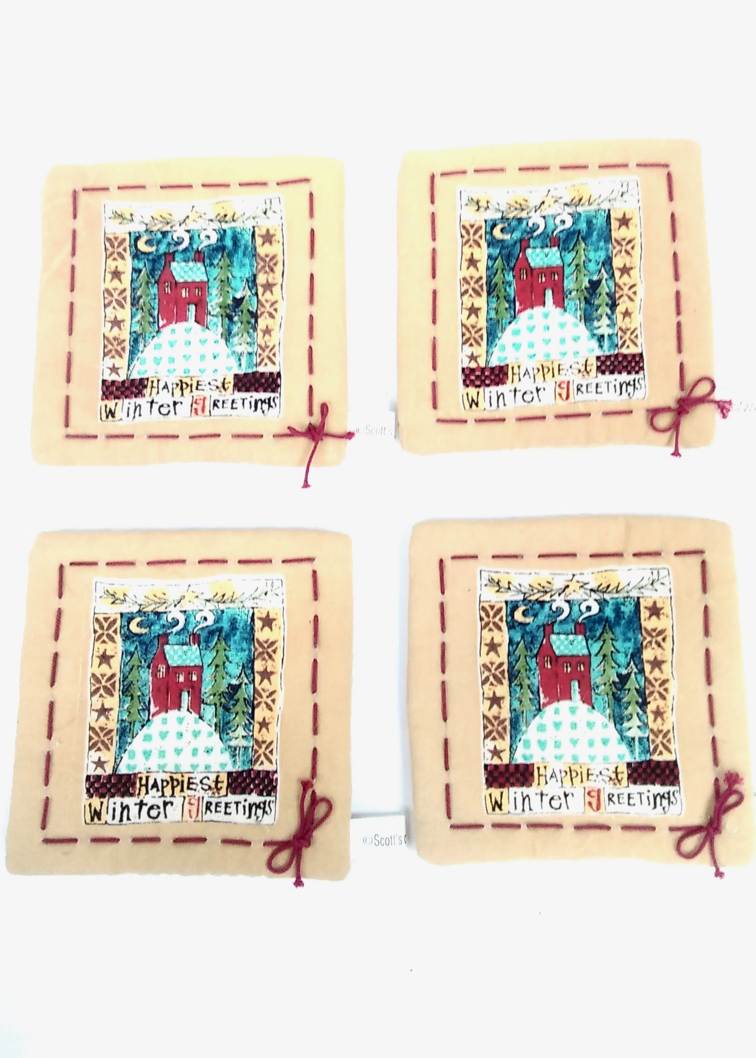 (image for) Winter Greeting Fabric Coaster Set/4