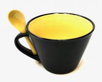 16 Oz Matte Mug W/Spoon - Yellow/Black