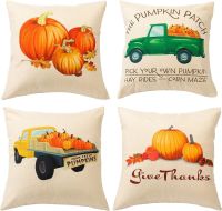 Set/4 Fall Pumpkin Harvest Pillow Covers