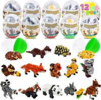 Prefilled Easter Eggs with Running Animal Building Blocks,12 Pcs