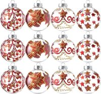 12 Pcs 8CM Red/Gold Print Transparent Ornaments