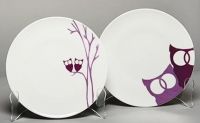 Set/4 Dessert Plates Purple Owls