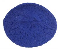 Blue Knit Macrame Knit Beret